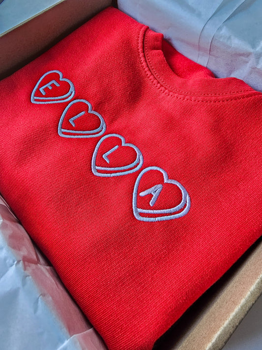 Personalised, Embroidered, Children's Valentines Jumper