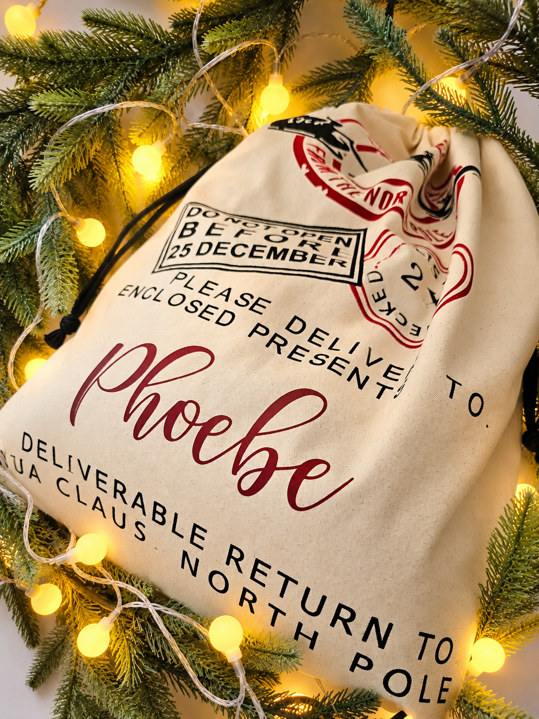 Personalised Santa Sack - 70cm x 50cm - Custom Vinyl Printed with Name