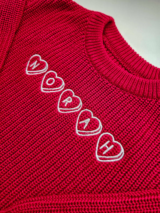 Personalised, Embroidered, Children's Valentines Knitted Jumper
