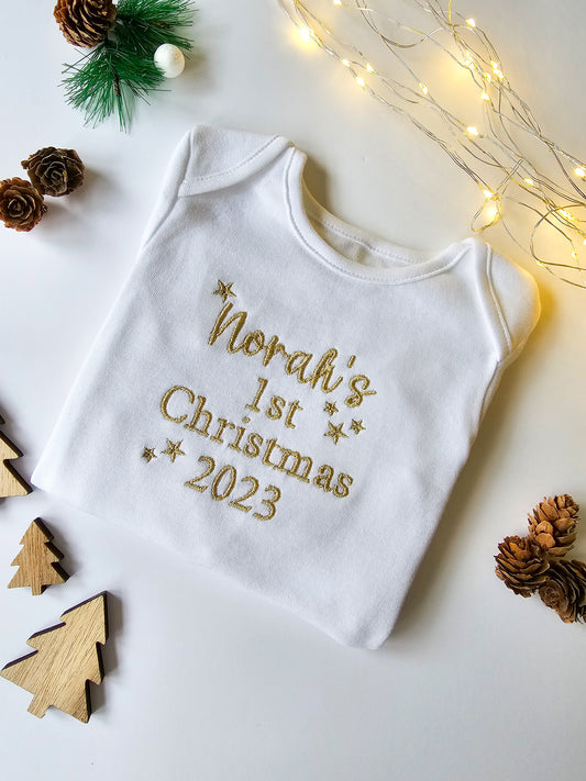 Personalised Baby's First Christmas Gift Set – Long-Sleeved Baby Vest & Bib