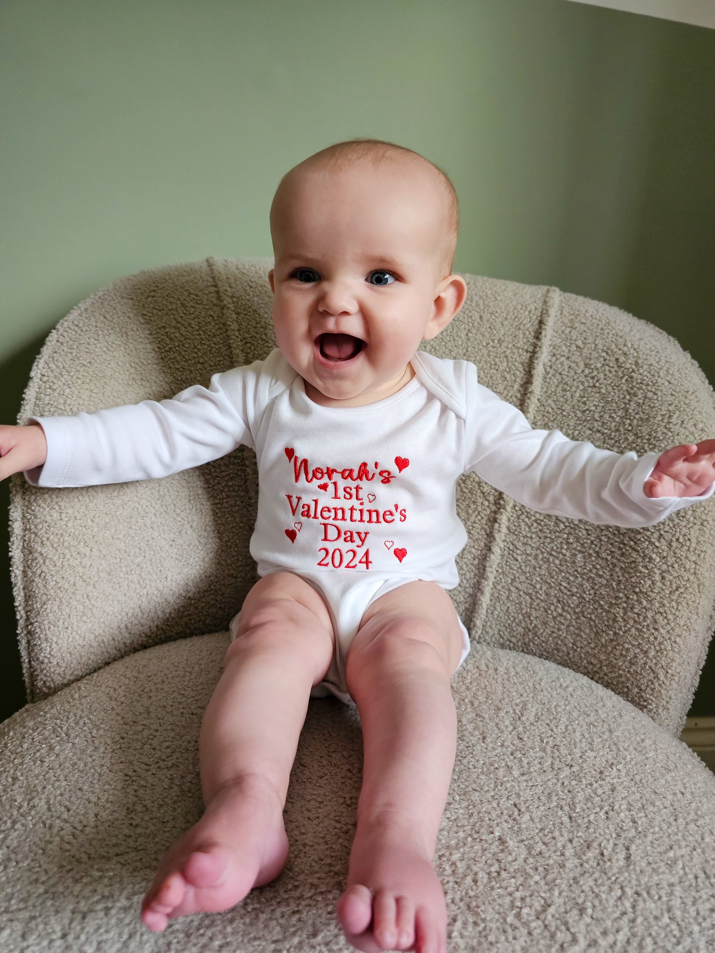 Personalised Baby's First Valentine's 2025, Gift Set – Long-Sleeved Baby Vest & Bib