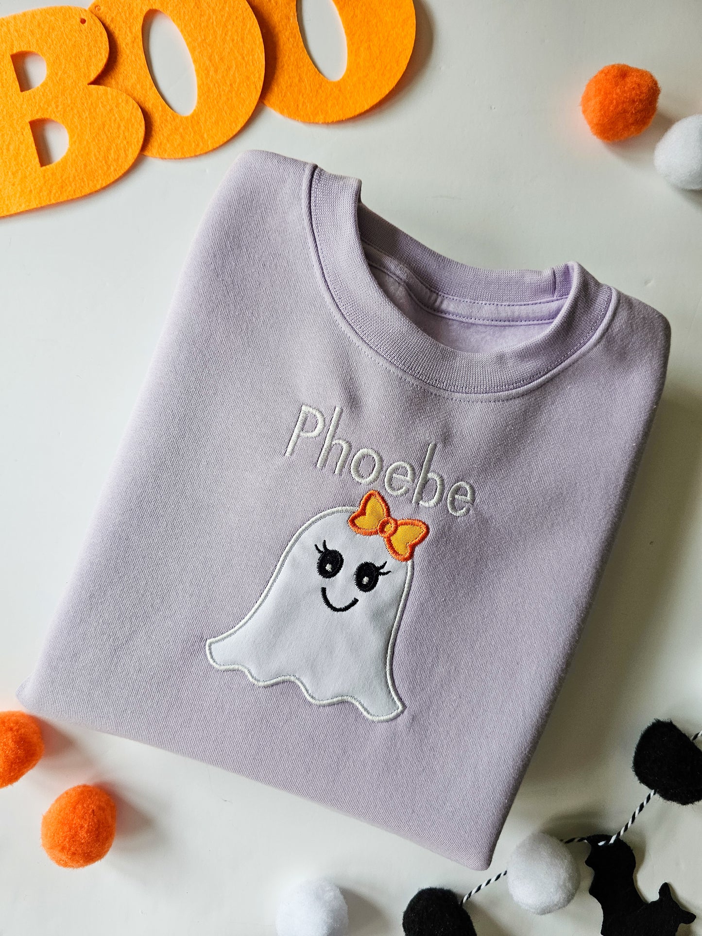 Children's Personalised Embroidered, Appliqué Ghost, Halloween Jumpers