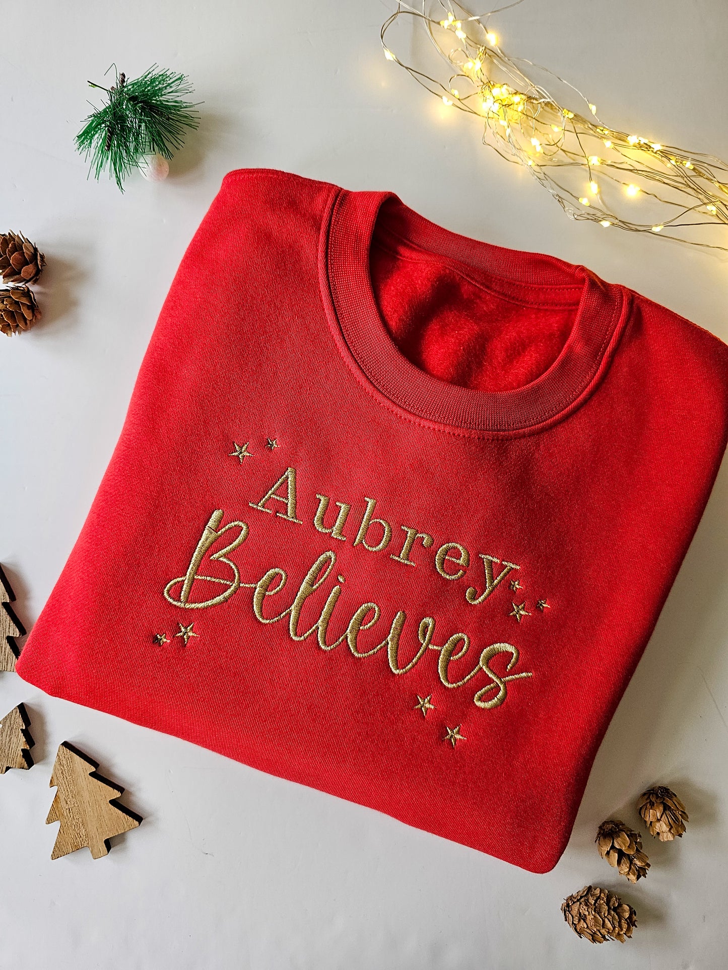 Children's Personalised Embroidered Christmas Crew Neck Jumper – 'Believe'