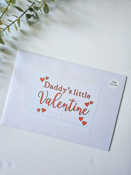Card with 'Daddy's little Valentine' text on a white background