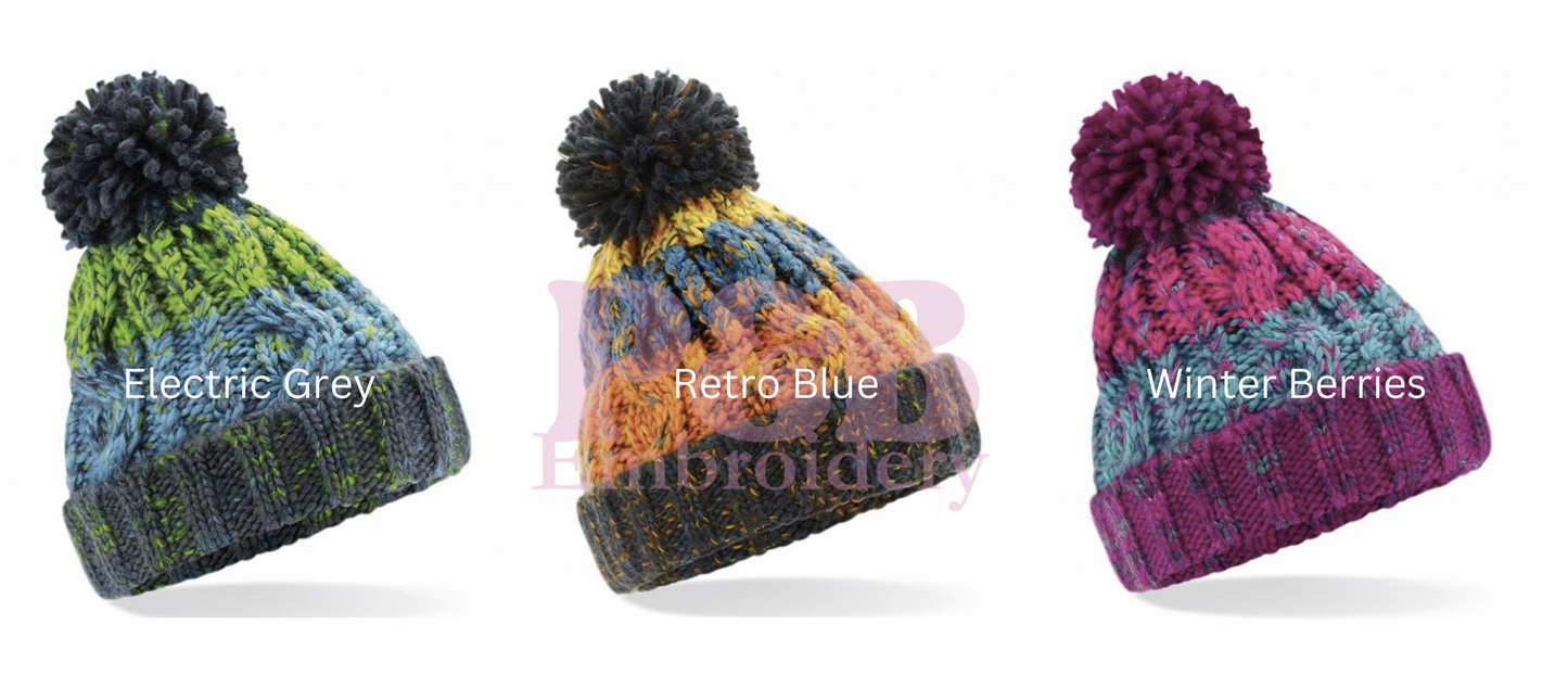 Children's Personalised Winter Pom Pom Beanie Hat – Custom Embroidered Kids' Winter Hat