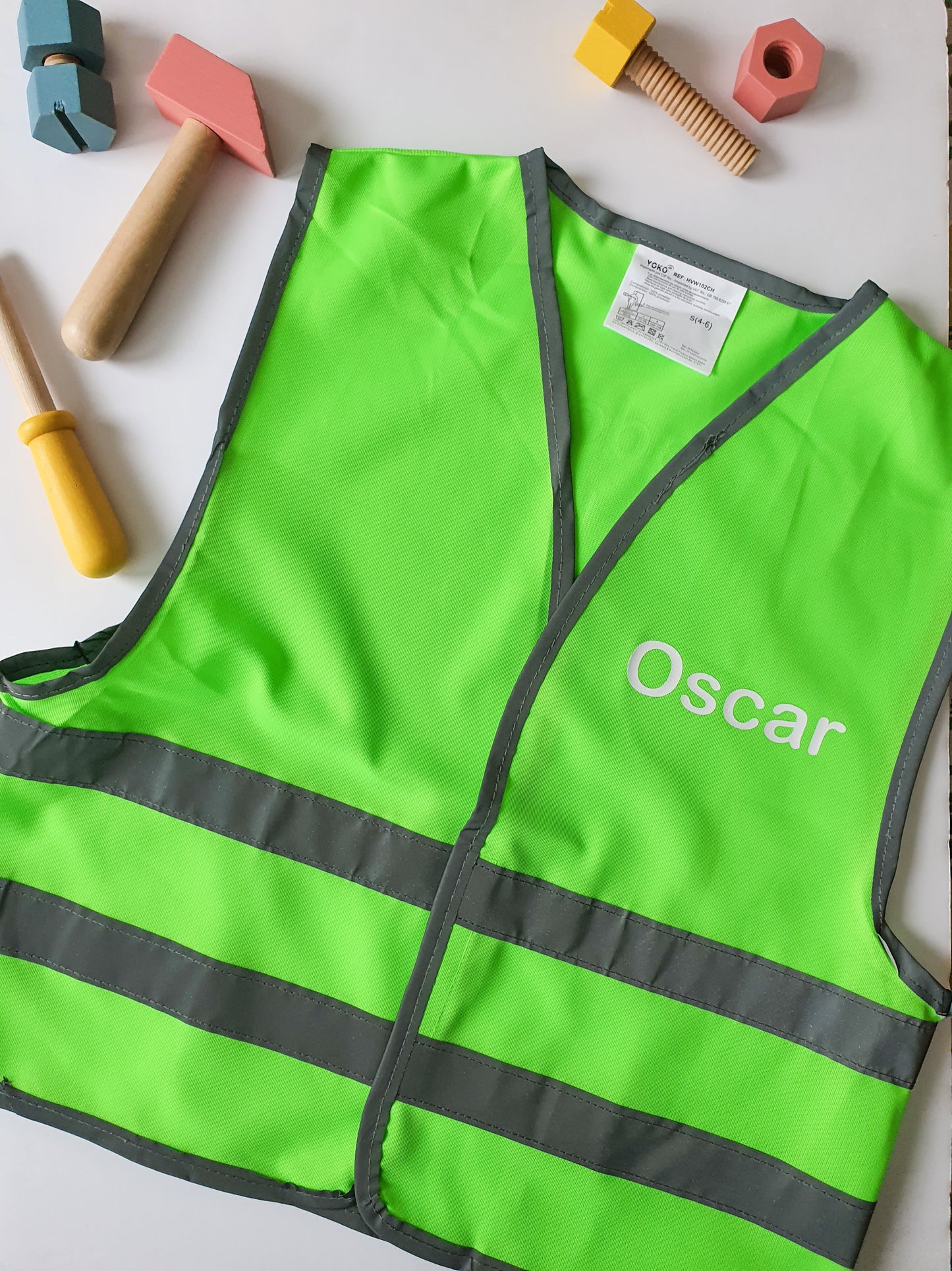 Personalised childrens hi vis role play vest, printed childs name