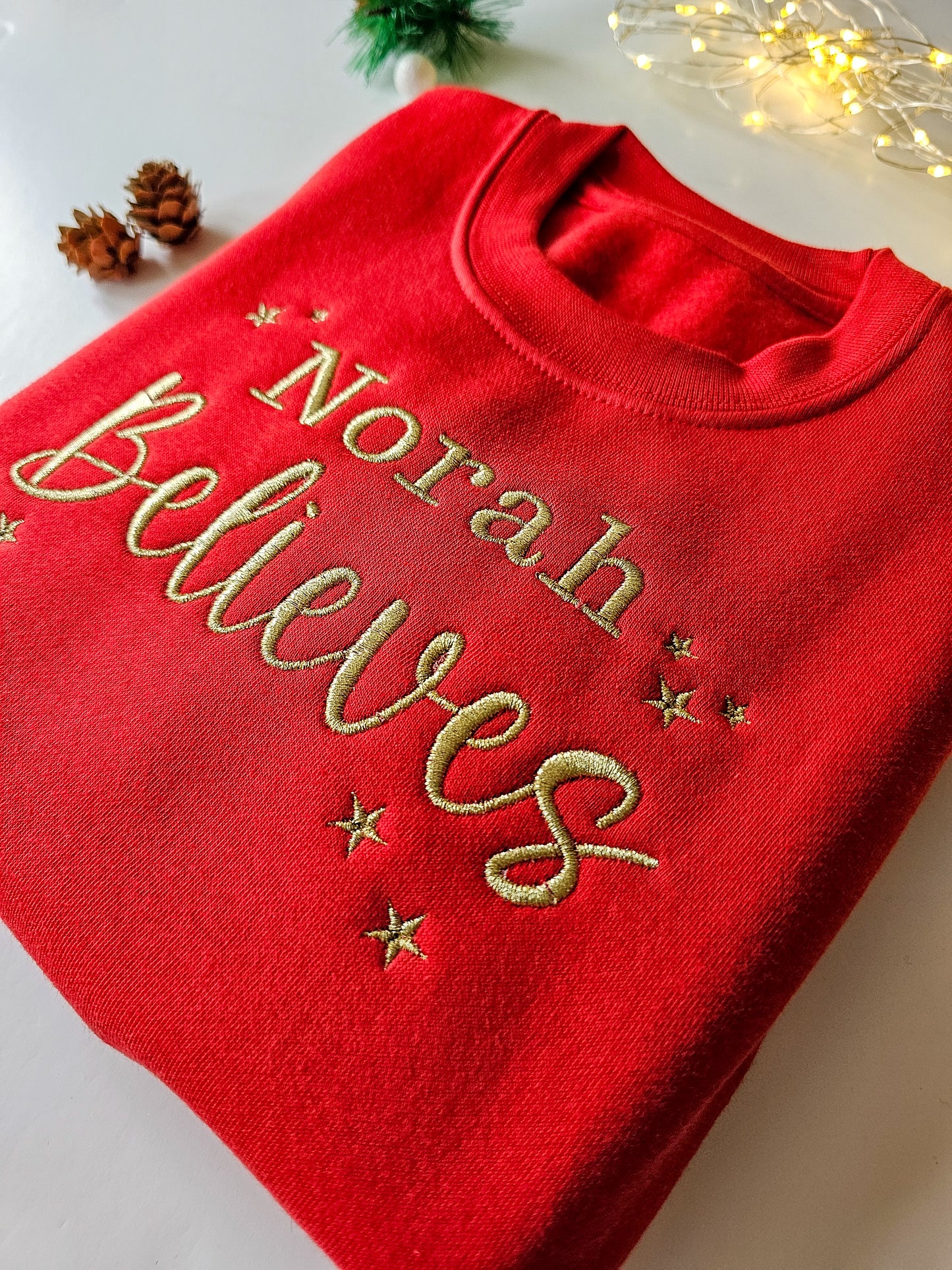 Children's Personalised Embroidered Christmas Crew Neck Jumper – 'Believe'