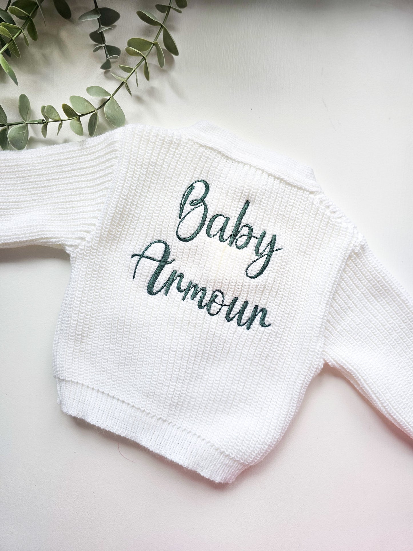 Personalised Baby Cardigan | Embroidered Name Baby Cardigan | White Knitted Newborn Cardigan | Custom Baby Name or Baby Surname | Baby Shower Gift