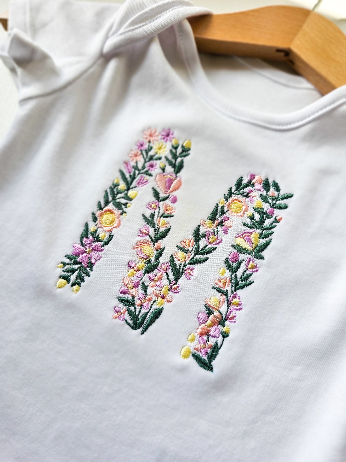 Personalised Embroidered Baby Vest with Delicate Floral Design
