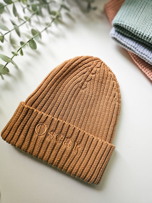 Personalised Organic Ribbed Beanie (3–10 Years)