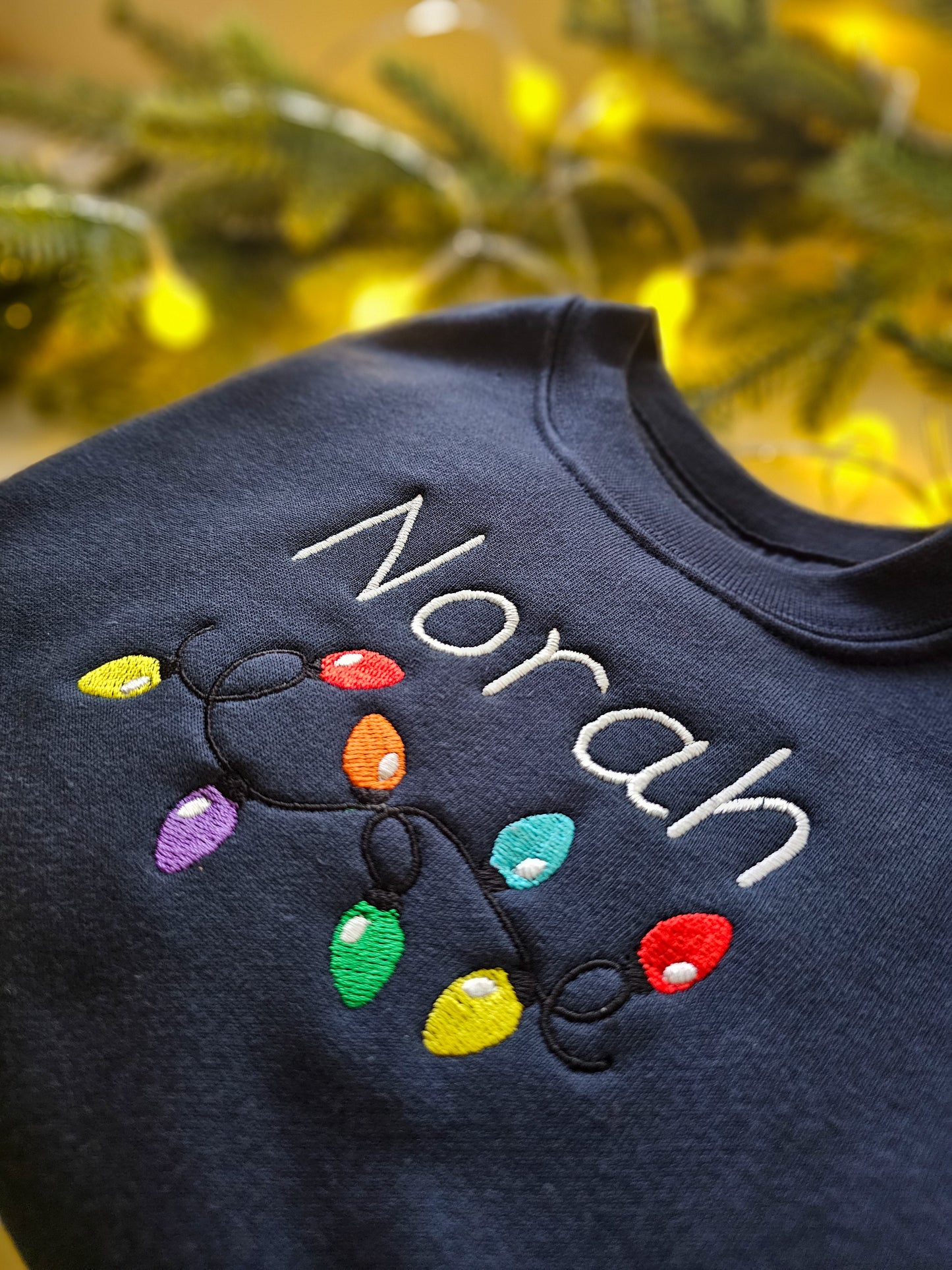 Personalised Children’s Christmas Jumper | Embroidered Name & Christmas Lights | Custom Festive Gift UK
