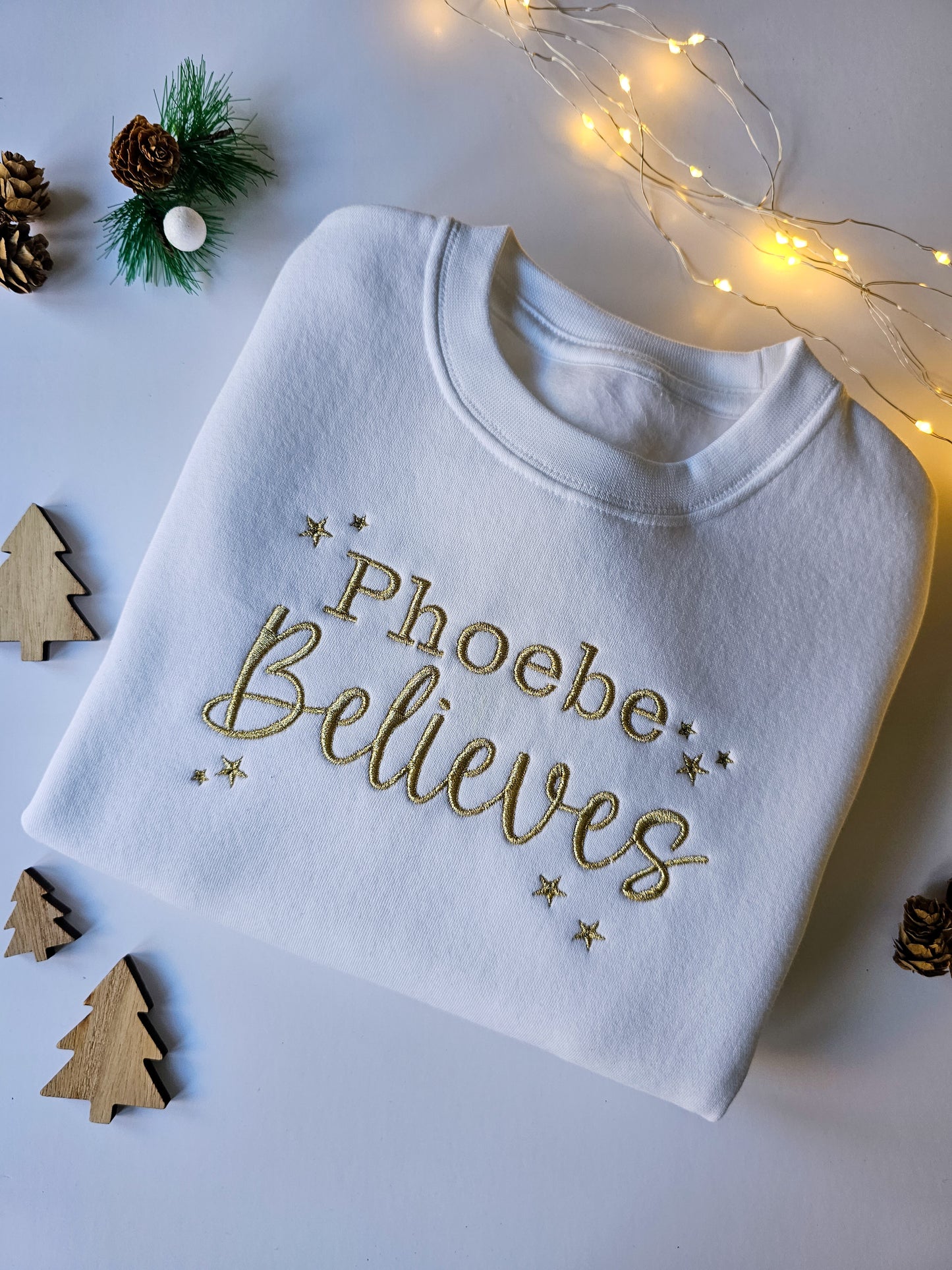 Children's Personalised Embroidered Christmas Crew Neck Jumper – 'Believe'