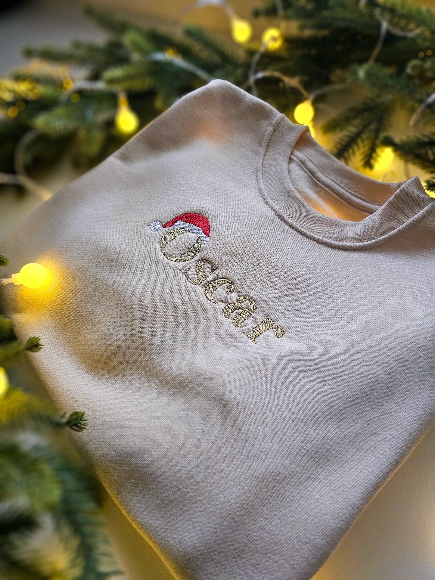 Personalised Children’s Christmas Jumper | Embroidered Name with Santa Hat | Custom Festive Jumper UK