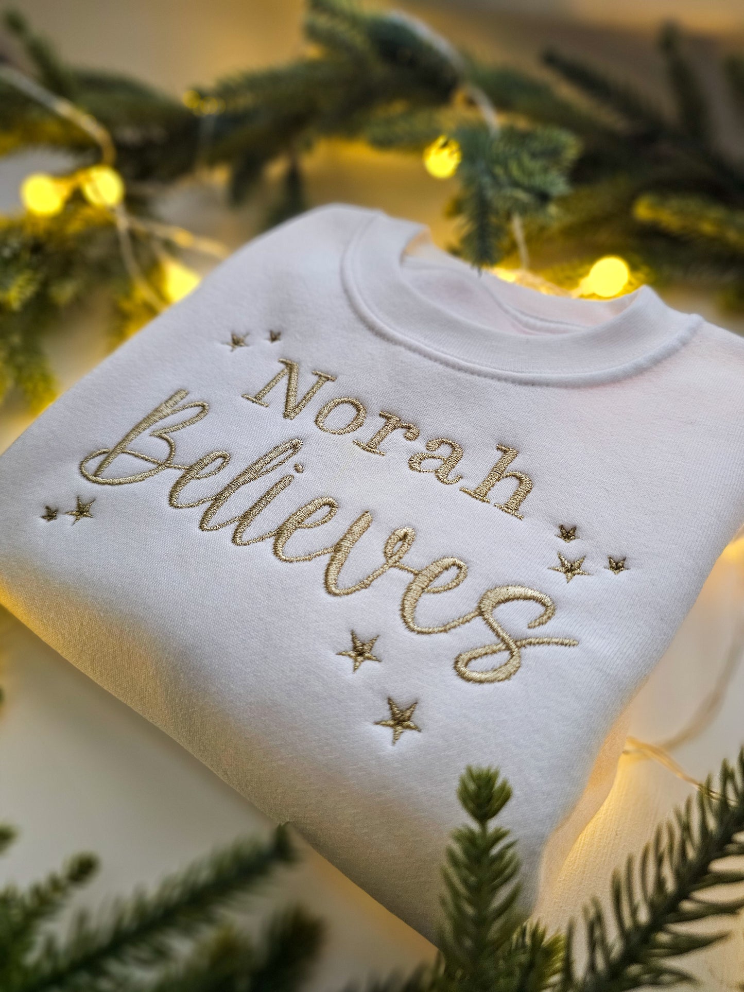 Personalised Children’s Christmas Jumper | Embroidered “Believe” Crew Neck | Custom Kids Christmas Gift UK