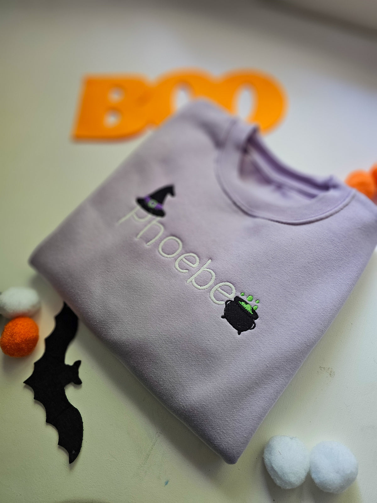 Personalised Witch Name Jumper for Kids – Glow in the Dark Halloween Sweatshirt