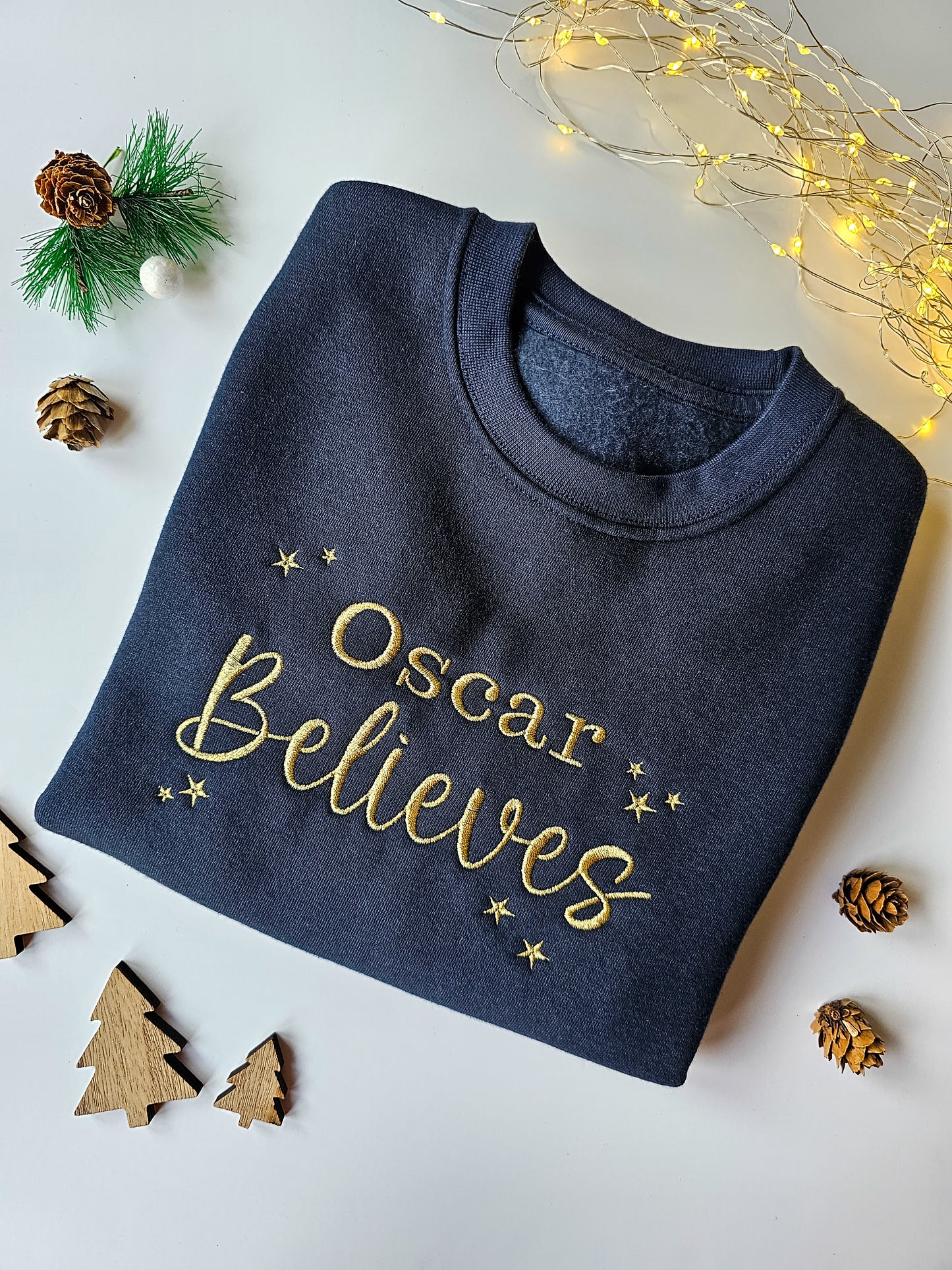 Children's Personalised Embroidered Christmas Crew Neck Jumper – 'Believe'