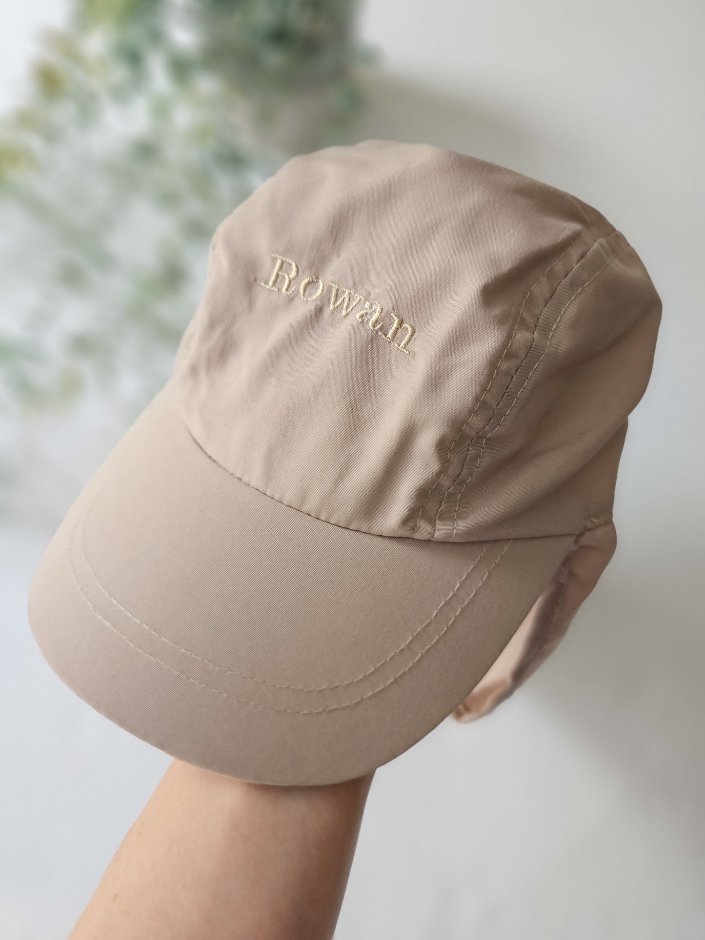 tan coloured childrens/toddler/baby personalised embroidered cap