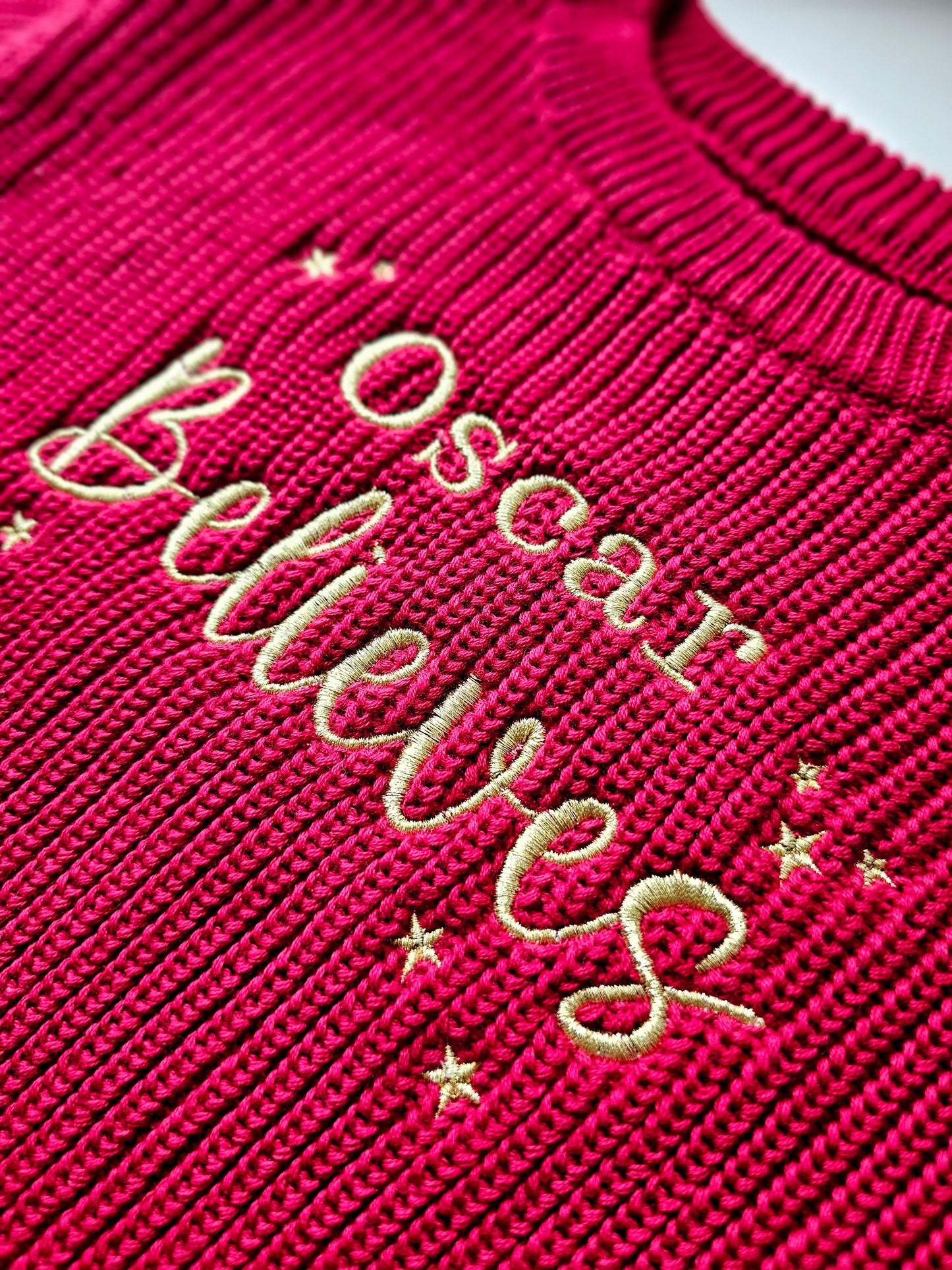 Personalised Children’s Knitted Christmas Jumper | Embroidered “Believe” | Custom Name Festive Gift UK | Christmas Gift UK