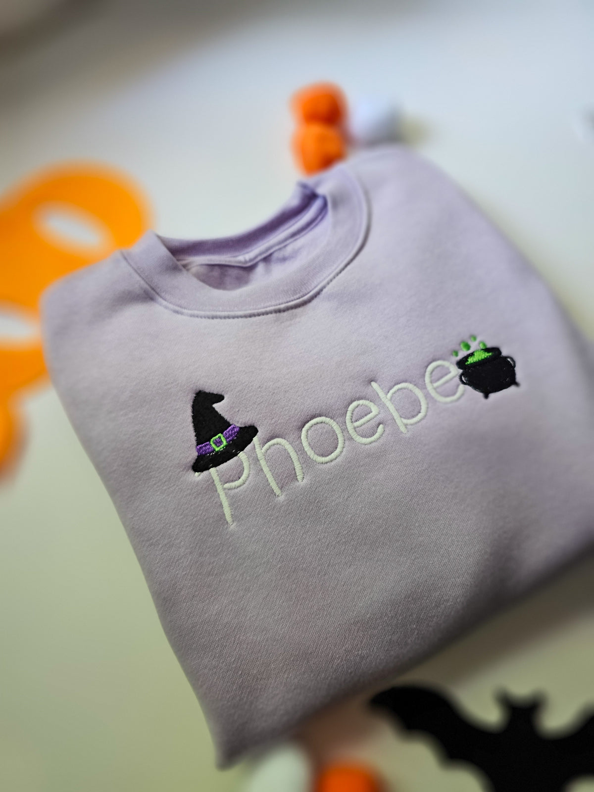 Personalised Witch Name Jumper for Kids – Glow in the Dark Halloween Sweatshirt