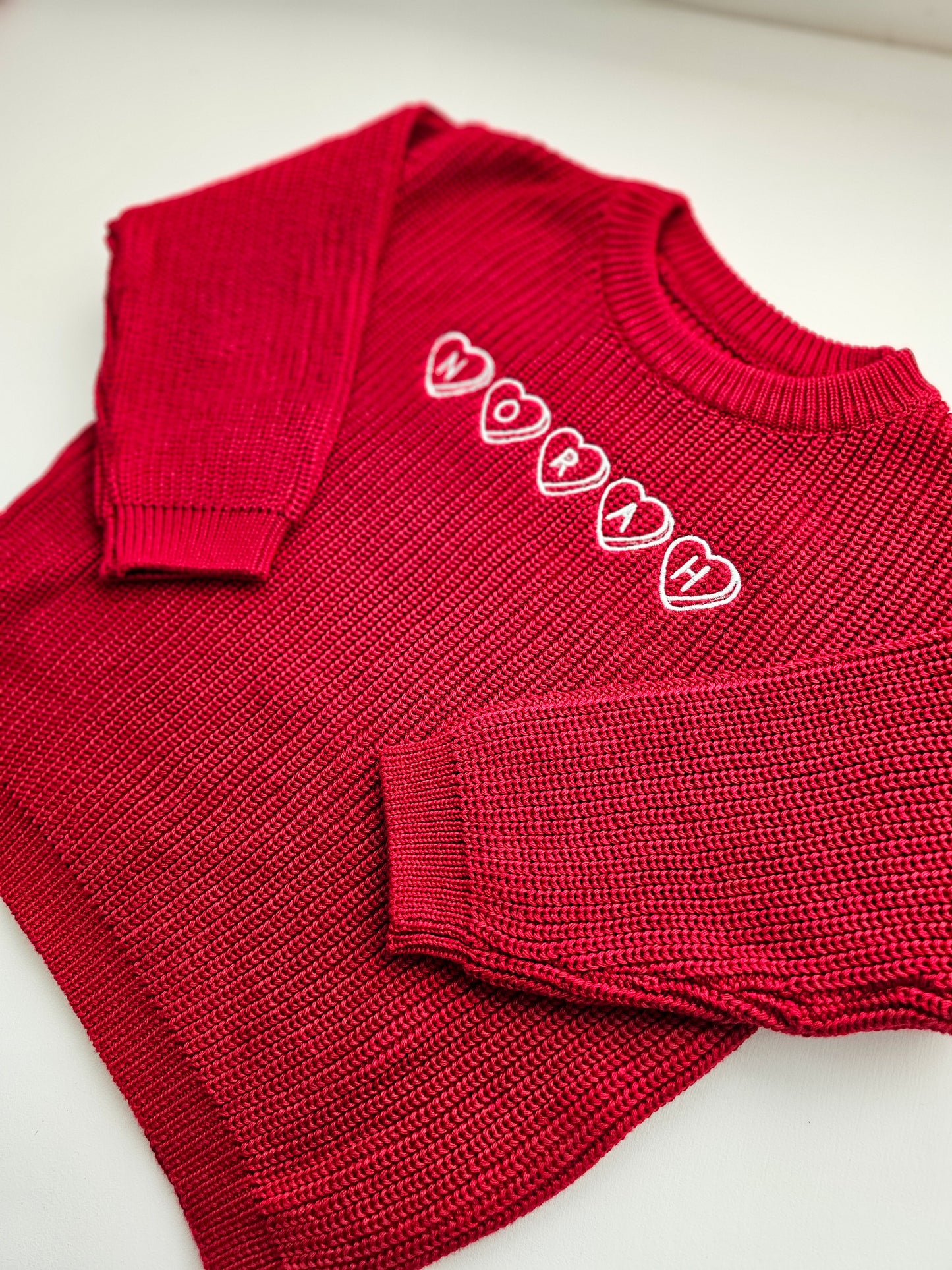 Personalised, Embroidered, Children's Valentines Knitted Jumper