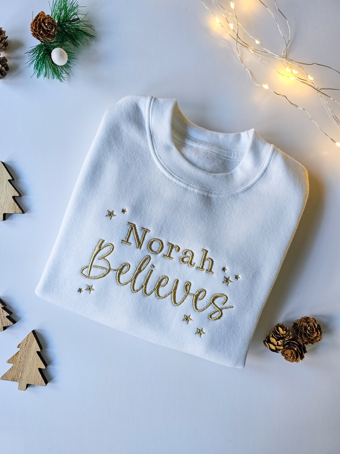 Children's Personalised Embroidered Christmas Crew Neck Jumper – 'Believe'