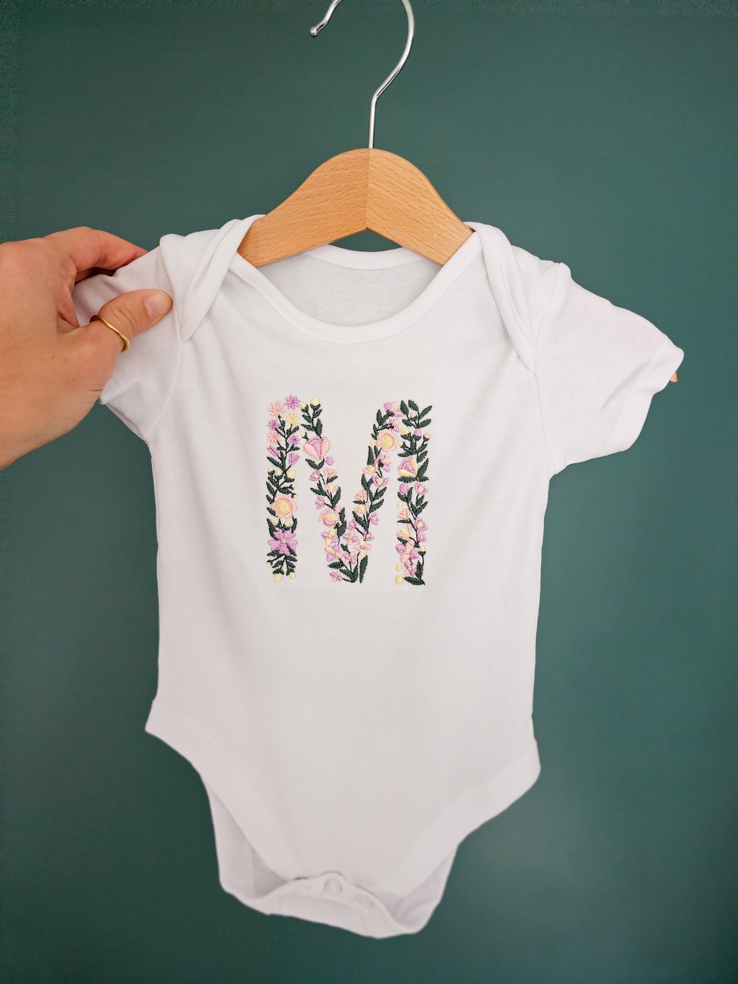 Personalised Embroidered Baby Vest with Delicate Floral Design