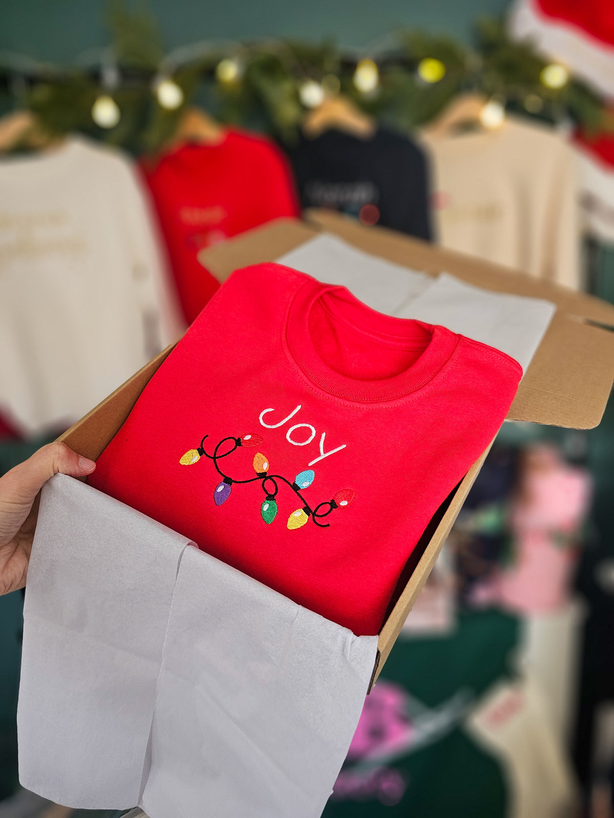 Personalised Children’s Christmas Jumper | Embroidered Name & Christmas Lights | Custom Festive Gift UK